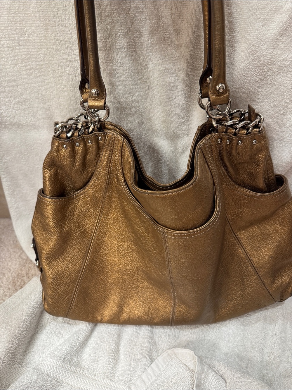 Tignanello Metallic Bronze Leather Shoulder Bag